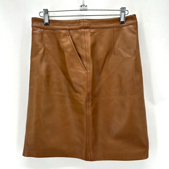 Vintage Gianni Versace It 38 US 4 Pencil Skirt Mini Brown Leather Designer Glam - Picture 5 of 8